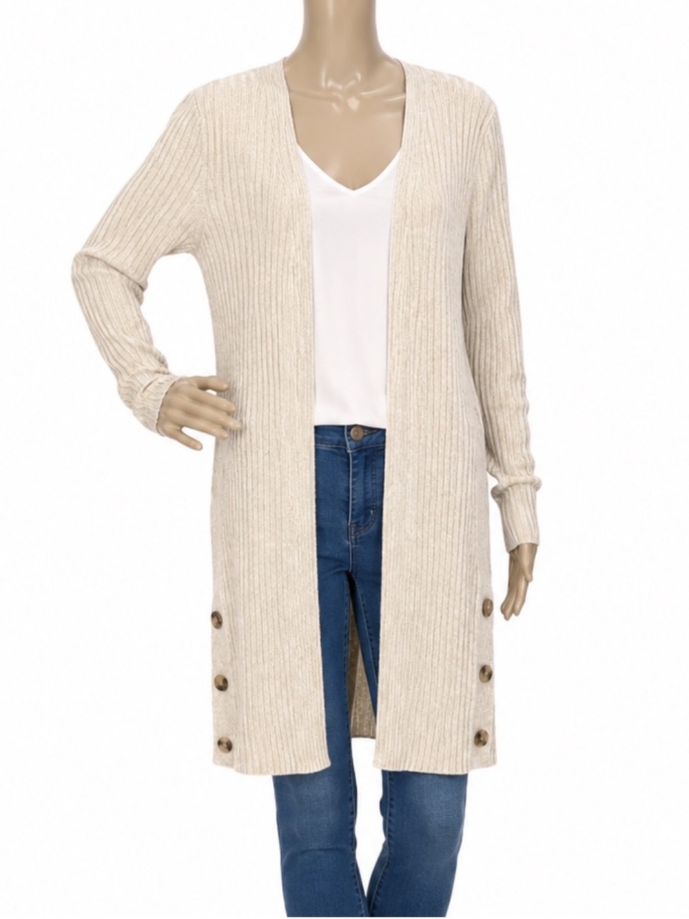 ALYA Ribbed Long Knit Cardigan Duster - Picture 3 of 5